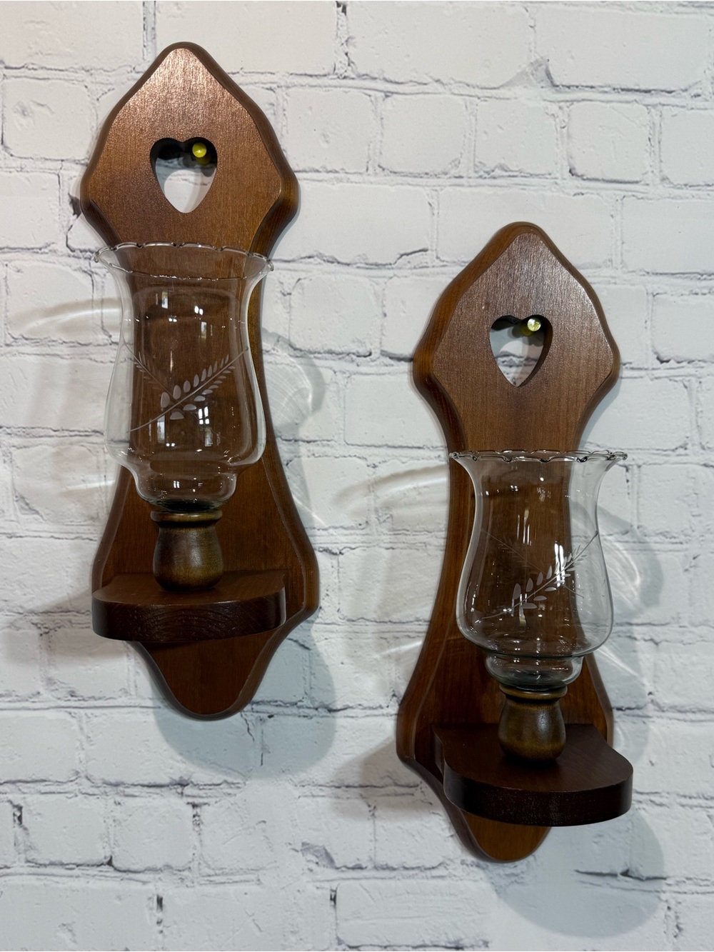 Set of 2 vintage Home Interior wood wall mount candle sconces with votives